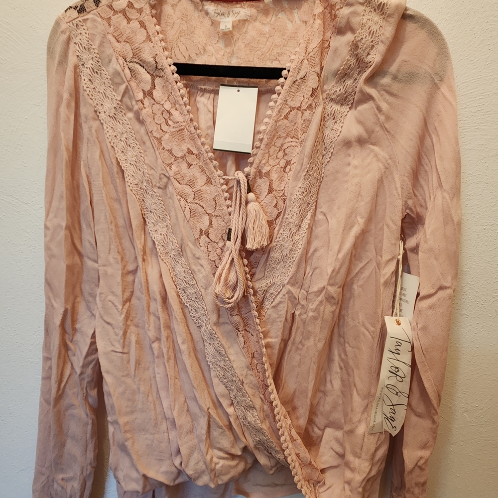 NEW Taylor & Sage Light Pink Wrap Blouse Size Small